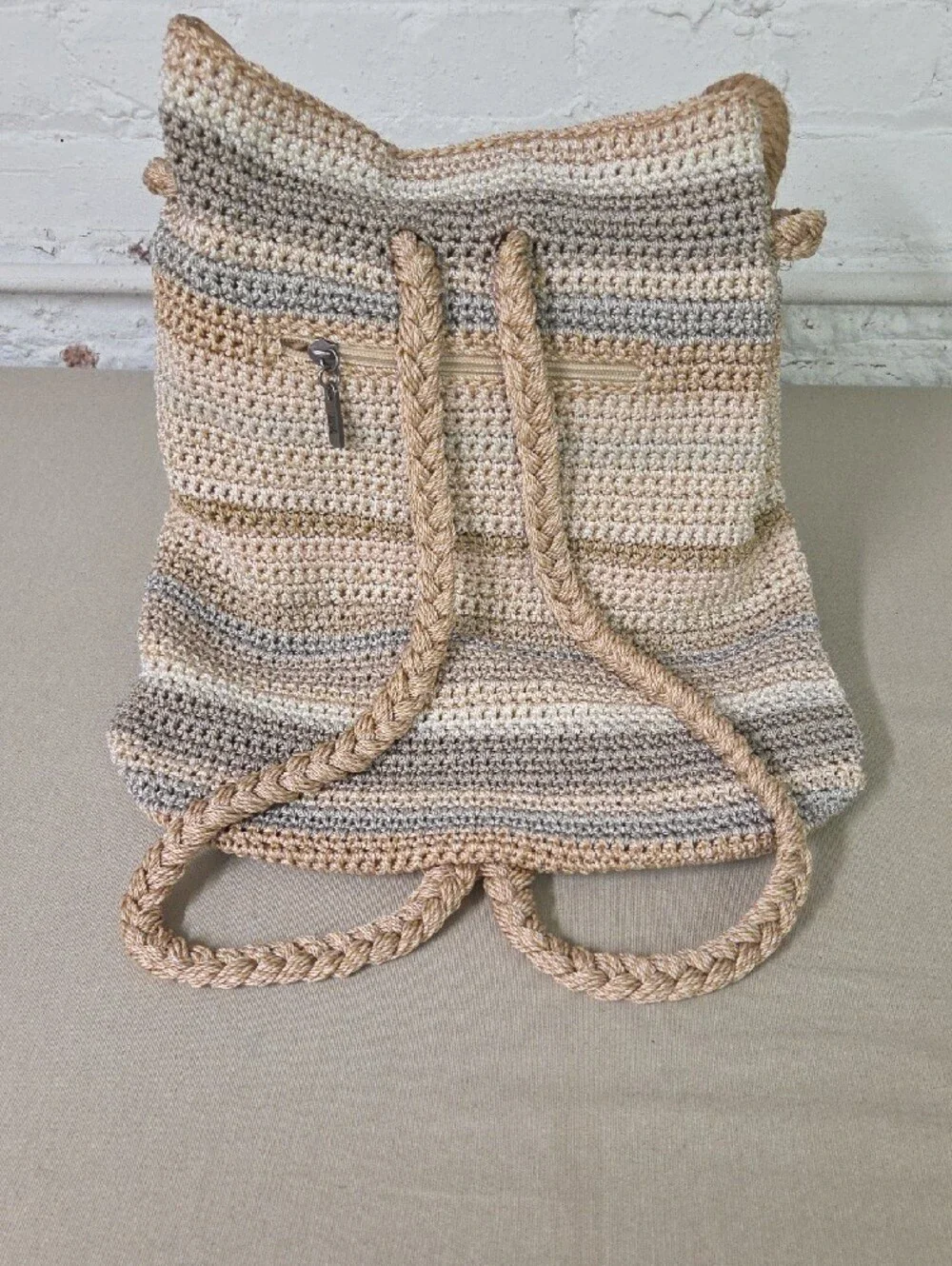 The Sak Dylan Crochet Drawstring Bucket Backpack Bag Neutral Large Size